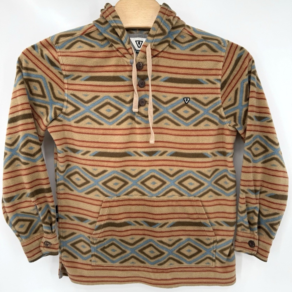 Vissla Hoodie Mens Medium Tan Desert Point Fleece Henley Pullover M5156DES Aztec